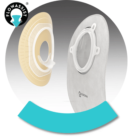 circular frame similar to ostoform O containing the flowassist baseplate facing a pouch before coupling